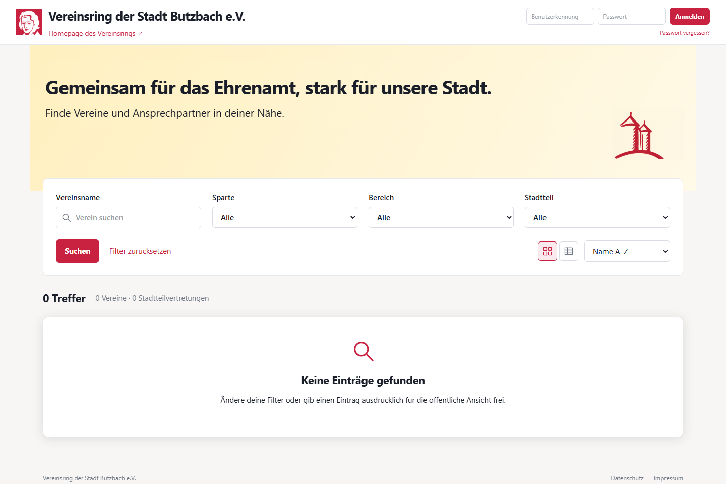 Screenshot der lokalen Ansicht von P261: Vereinsverwaltung